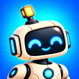 The Tiny Robot Missions app icon: a small cream-coloured robot with a dark face, cyan eyes and an amber beacon on its head.